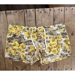 Roxy Shorts Womens Swimwear 11 Yellow Foral Vintage Surfer Skater Grunge Booty